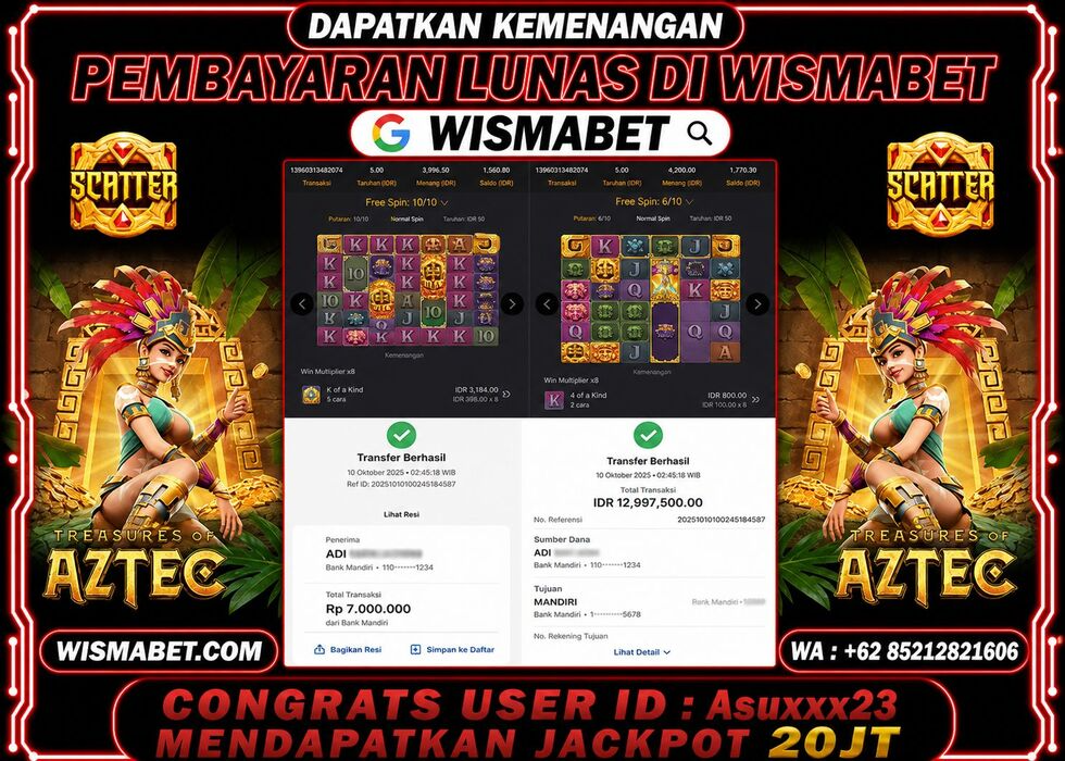 Wismabet - BUKTI KEMENANGAN Treasures of Aztec Rp20,000,000,- LUNAS